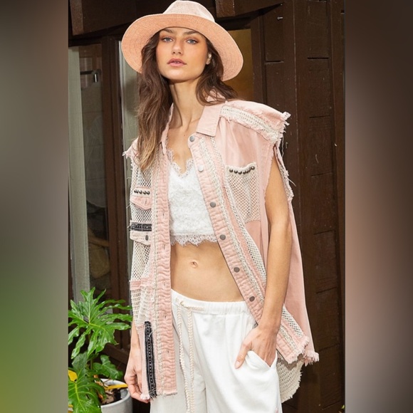 POL Jackets & Blazers - P22. NEW POL Boho Pink Sleeveless Vest Jacket Oversized  Stud Detail NEW Item